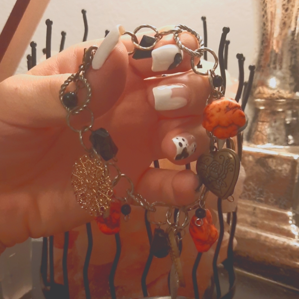 Good luck charm mixed metal bracelet  dangly, multicilored, Reiki!